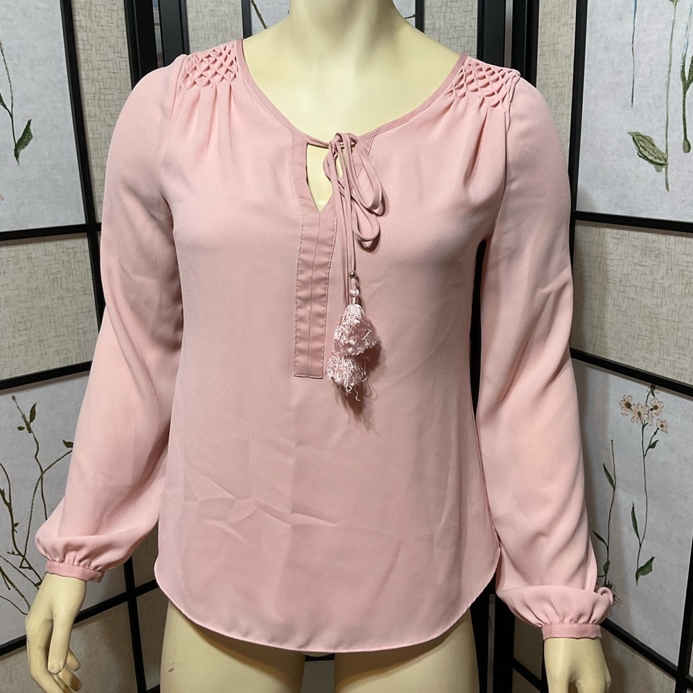White House Black Market Pink Blouse with Tassels Size 0